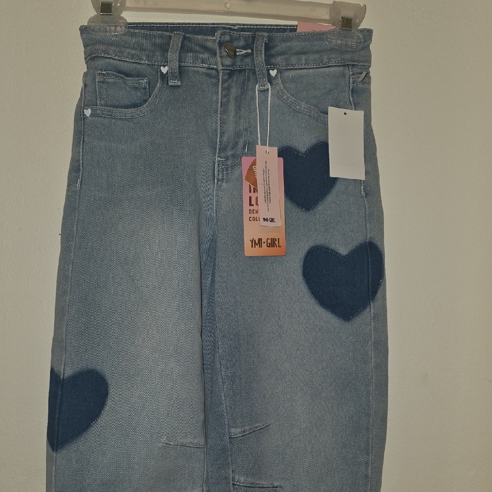 Charming Heart-Embellished Blue Kids Jeans